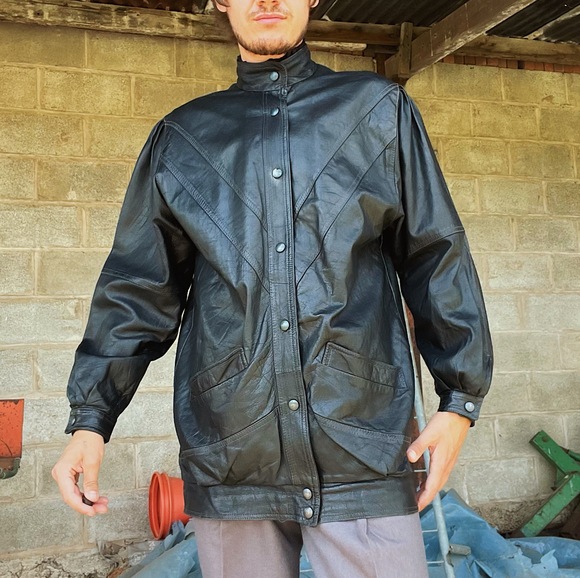 Vintage 80's Black Leather Jacket - Picture 2 of 8